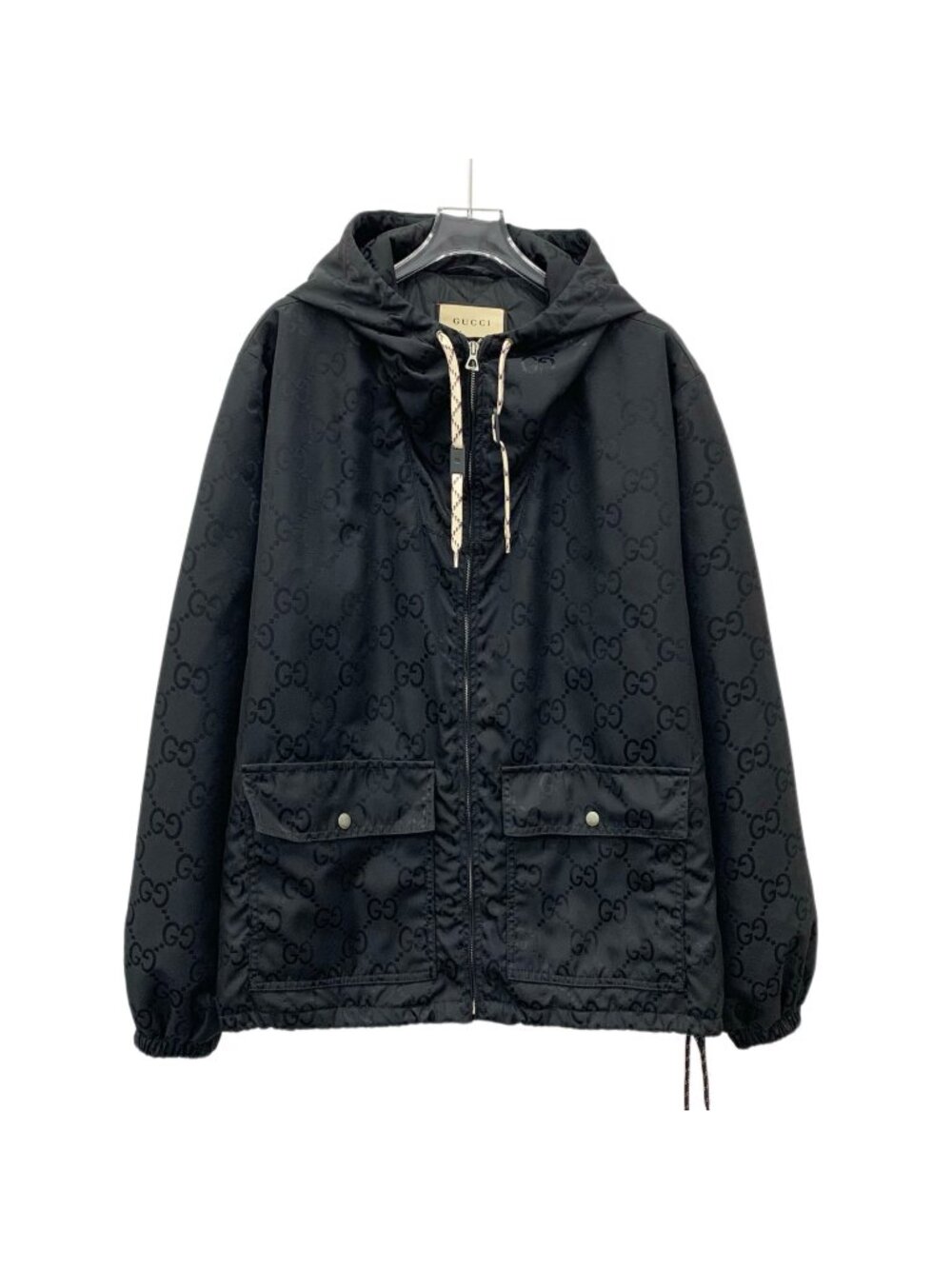 Gucci Black Tonal Logo Jacquard Hooded Zip-Up Jacket